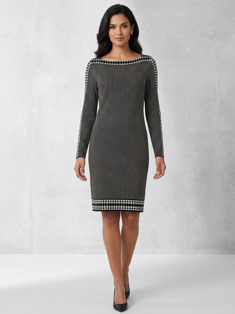 Michael Kors Geometric Micro Check Dress XL NWT Black White Mod Houndstooth